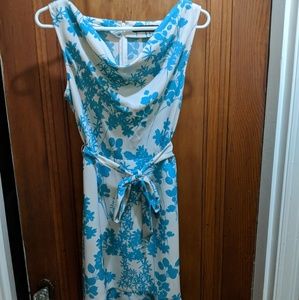 Turquoise and cream floral cocktail dress